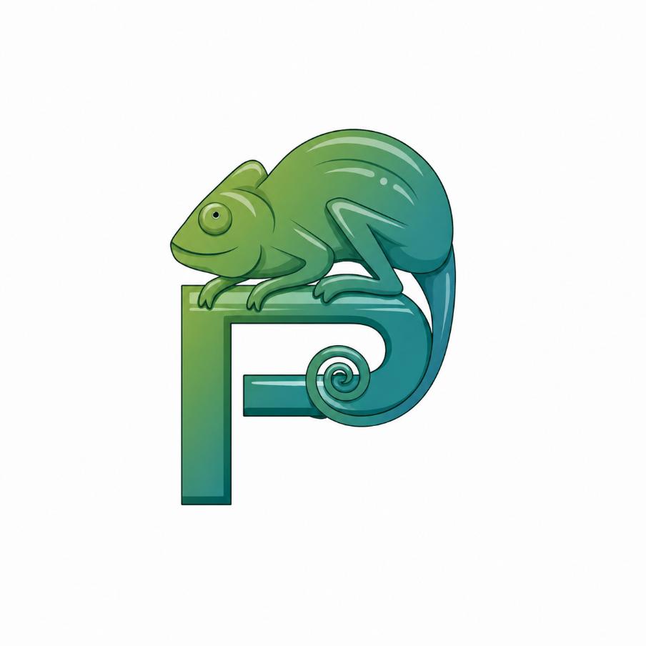 Plato Print — cameleon pe literele PP