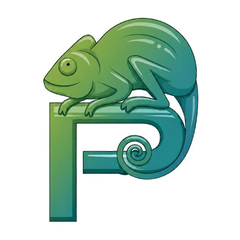 Plato Print — cameleon pe literele PP